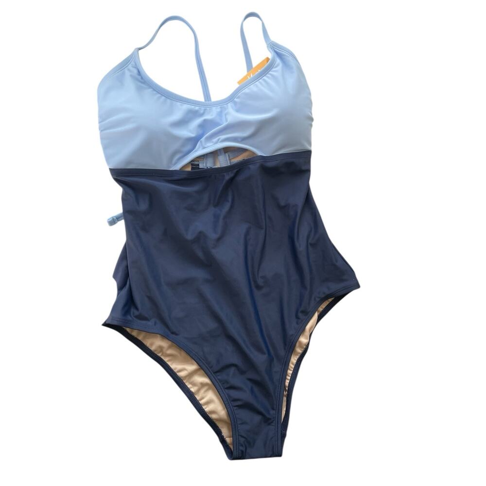 Kona Sol Light Blue and Navy One Piece Swimsuit